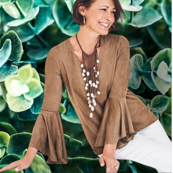 Chico's Tops - CHICO’S FAUX SUEDE FLARE SLEEVE TOP IN BURNT SUGAR CHICO’S SIZE 2